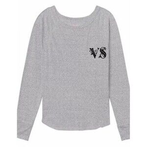 Victoria's Secret Women's Heather Gray Velvet Logo Long Sleeve Sleep Shirt M